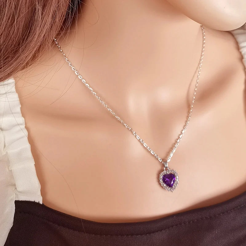 1 Set Crystal Heart Pendants Necklaces and Drop Earring for Women Wedding Bride Fashion Jewelry