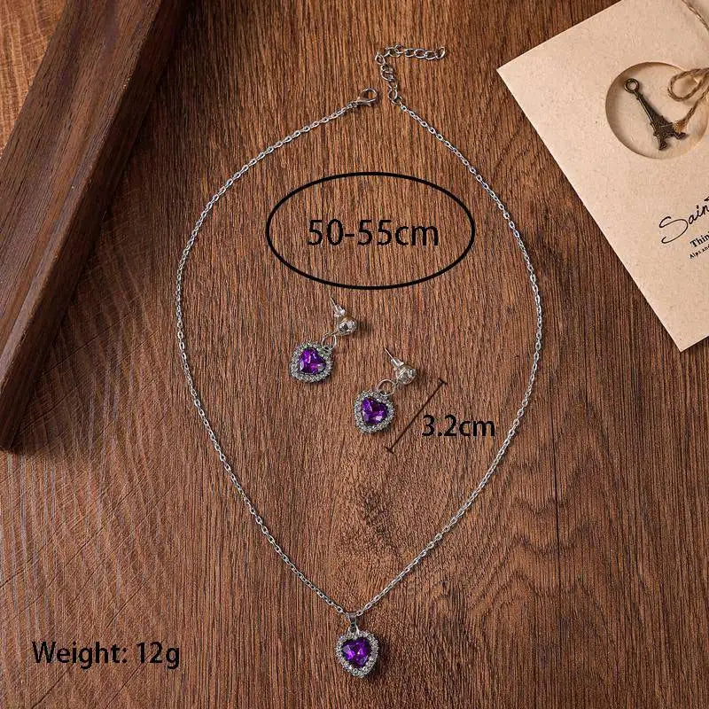 1 Set Crystal Heart Pendants Necklaces and Drop Earring for Women Wedding Bride Fashion Jewelry