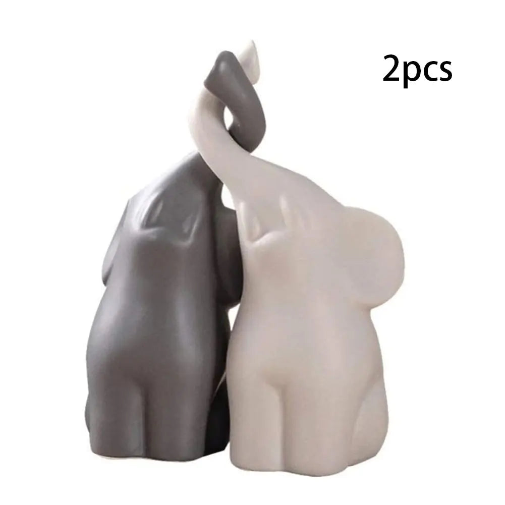 2pcs Ceramic Elephant Couples Figurines Miniatures Animal Ornaments Creative Figurines And Crafts Furnishings For Living Room