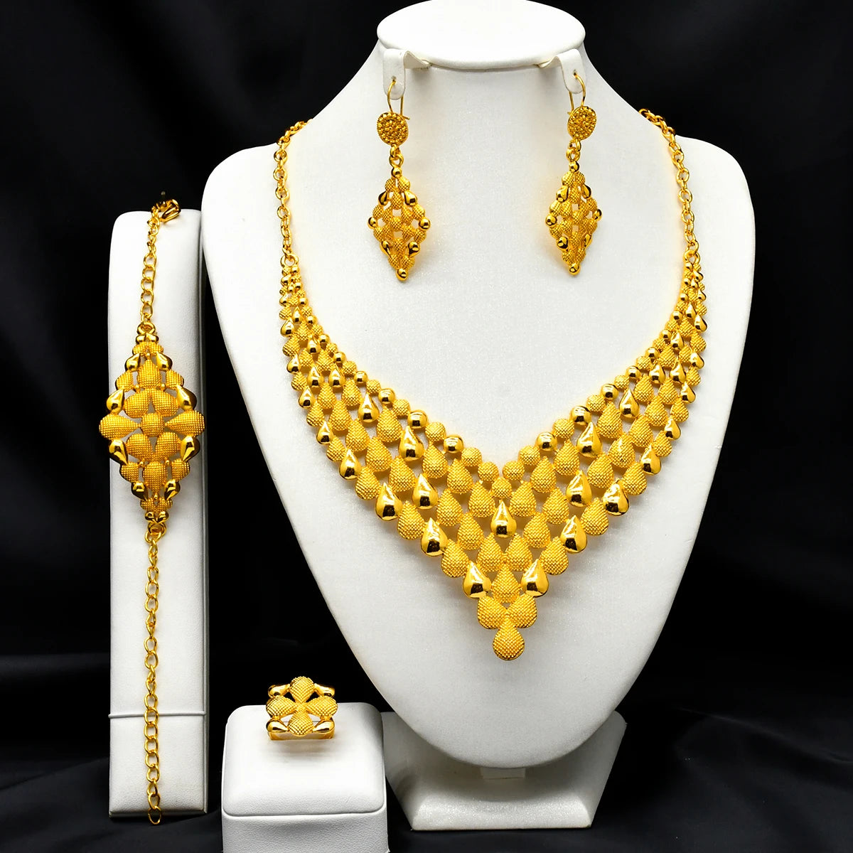 France Luxury 24k Gold Color Jewelry Set For Women Dubai Bridal Wedding Necklace And Earrings Set African Choker Party Gifts