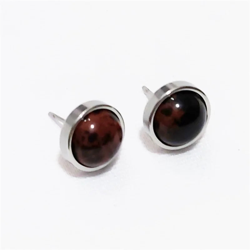 Natural Stone Earrings Healing Crystal Quartzs 10mm Round Beads Steel Stud Fashion Ear Jewelry for Women Girl Wholesale