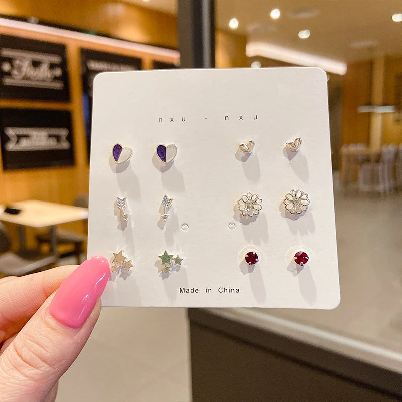 New S925 Silver Needle Stud Earrings Set for Women Girls Simple Cute Exquisite Mini Earrings Jewelry Gift Wholesale Direct Sales