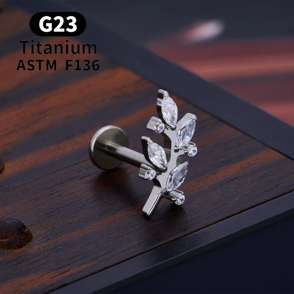 G23 Titanium Piercing Ear Studs Leaf Flower Shape CZ Top Lip Tragus Cartilage Helix Daith Pierc Earrings Women Body Jewelry