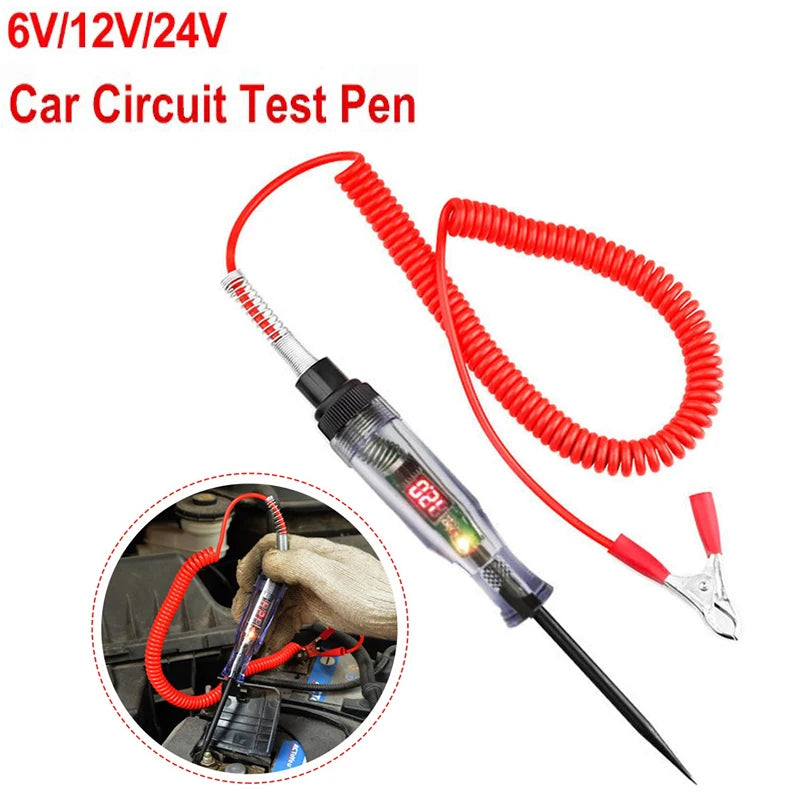 6V 12V 24V Auto Truck Voltage Circuit Tester DC Digital Display Long Probe Pen Light Bulb Automobile Diagnostic Tool Auto Repair