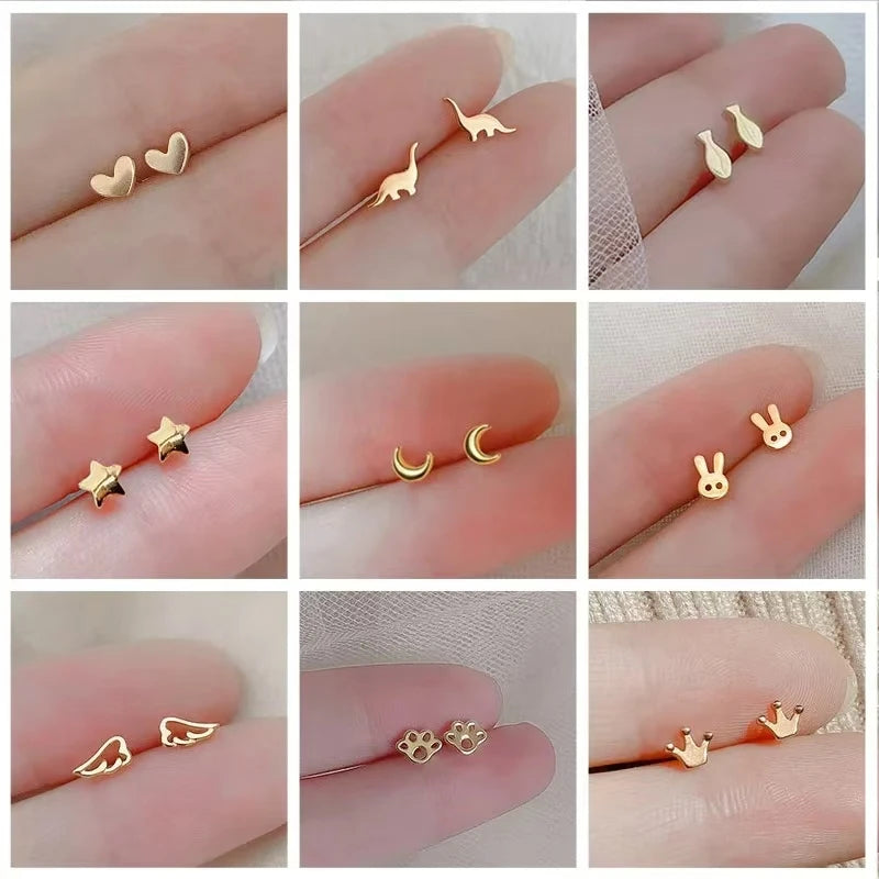 32 Style Gold Color Mini Small Butterfly Heart Stud Earring For Women Cartilage Helix Tragus Ear Piercing Jewelry Gift Wholesale