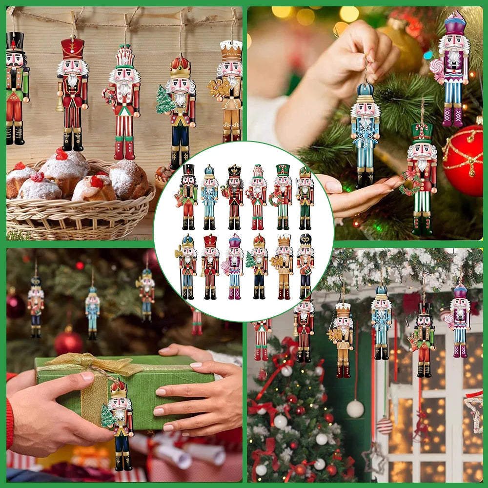 12/24/36Pcs Christmas Wooden Pendant Nutcracker Soldier Hanging Ornament Wood Gift For Xmas Tree New Year Party Home Decoration