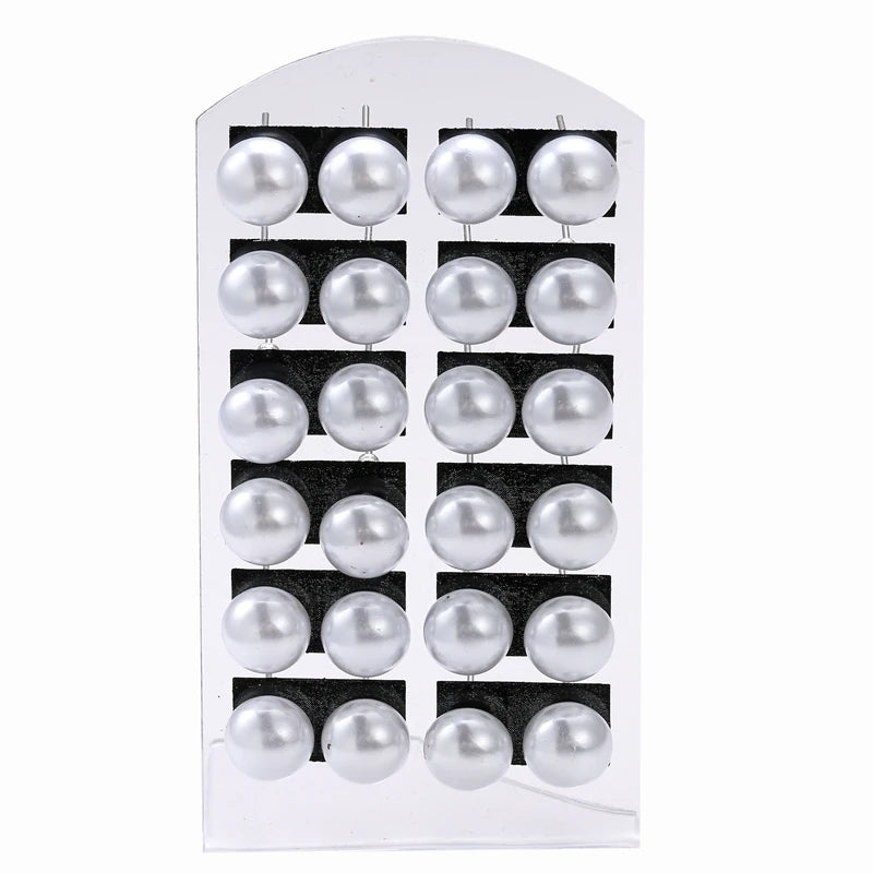 Fashion 12 pairs/set White Imitation Pearl Stud Earrings For Women Girls Ear Jewelry Round Ball 8mm 10mm 12mm