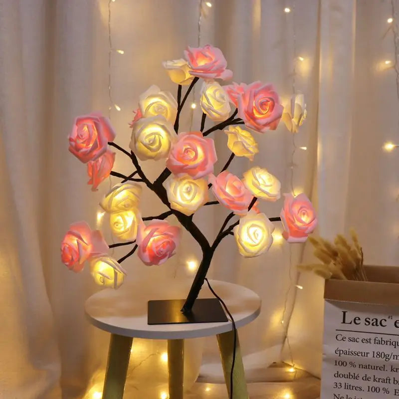 24 LED Fairy Flower Tree Table Lamps Maple Leaf Lamp Rose Night Light USB Operated Gifts for Wedding Party Hallowmas Decoration