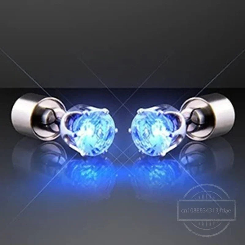 2PCS Colorful LED Luminous Studs Square Zircon Earrings Men Women Bar Rave Wedding Party Ear Stud Jewelry Glowing Earring