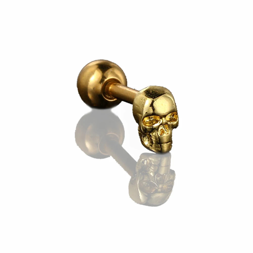 Skull Earrings for Women Punk Style Small Skeleton Stainless Steel Piercing Helix Gold Color Screw Ear Stud Halloween Gift CC177