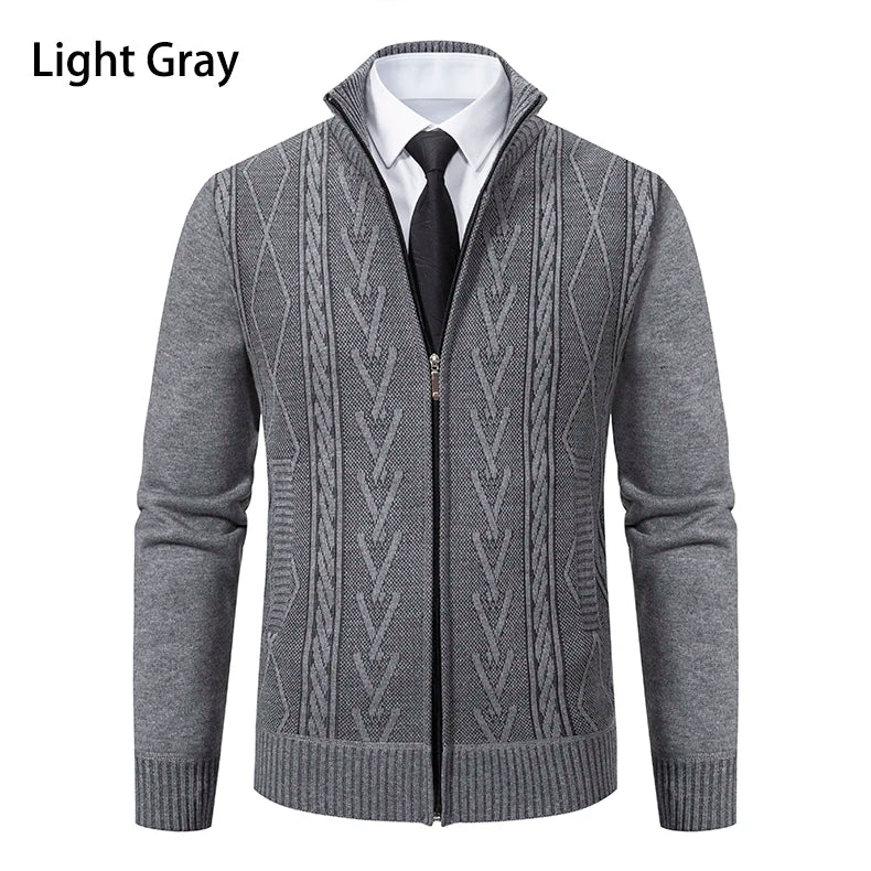 Thick Knit Jacket Men Autumn Winter Warm Stand Collar Knitted Cardigan Men's Smart Casual Sweater Coat Knitting Sweatercoat Man