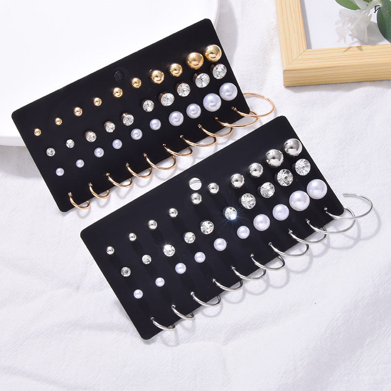 20 Pairs Women's Earrings Set Pearl Earrings For Women Bohemian Fashion Jewelry Geometric Crystal Stud Earrings