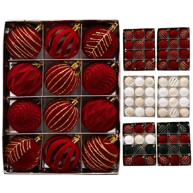 12pcs 6cm Wine Red Christmas Ball Ornaments Christmas Tree Party Decoration New Year Christmas Spheres Pendant Velvet Balls 2025