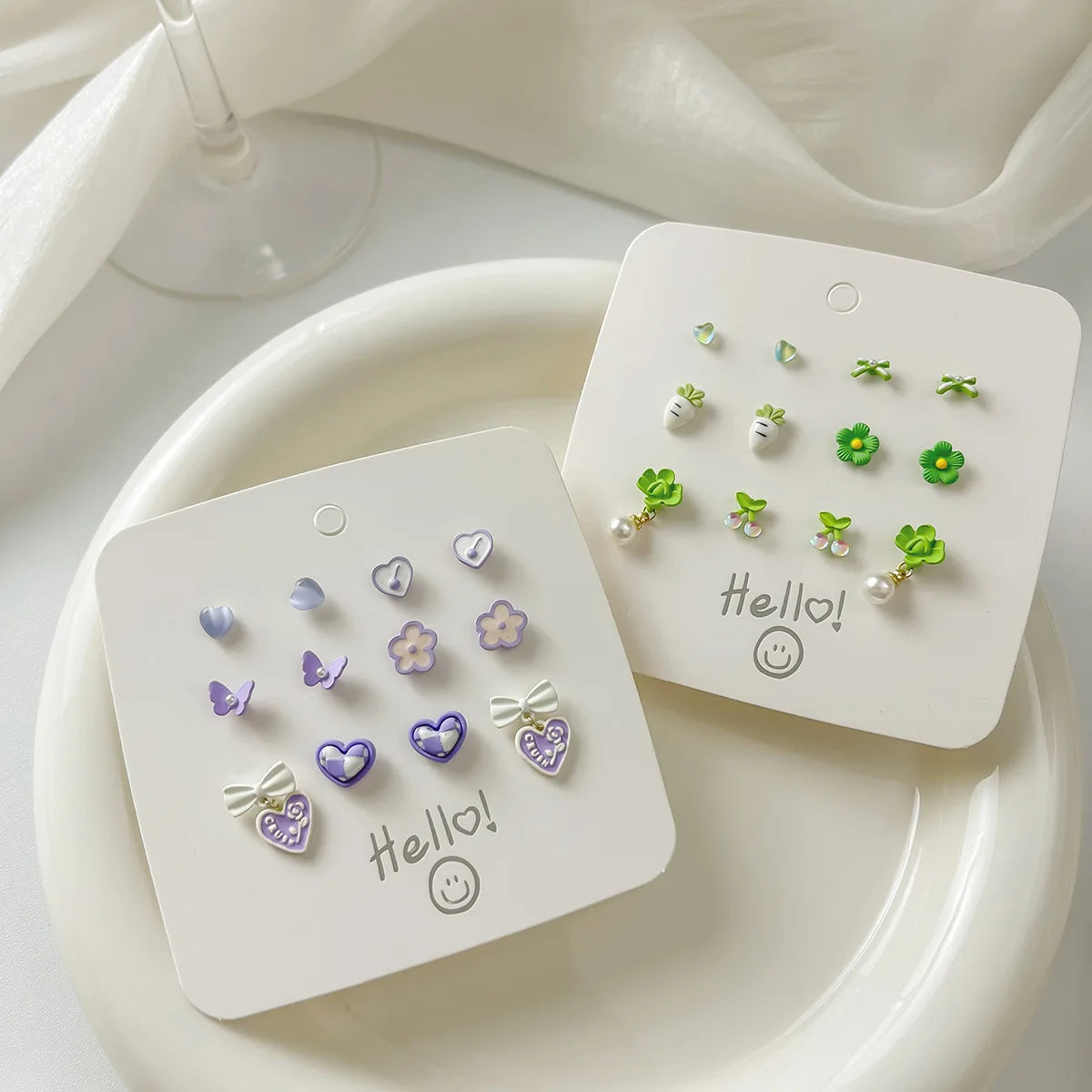 KADRUFI Multi Design Cute Heart Butterfly Flower Animal Fruits Stud Earrings Set for Women Korean Fashion Week Jewelry Gift