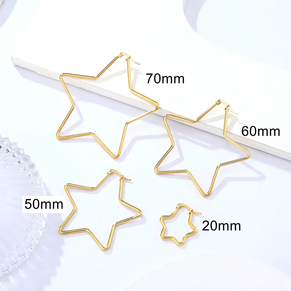 20mm 50mm 60mm 70mm Geometry Star Earrings For Women Stainless Steel Hoops Ear Nipple Piercing Ring Golden Steel Fashion Jewelry