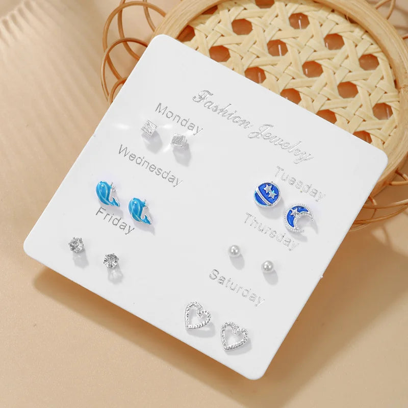 New Simple S925 Silver Needle Stud Earrings Set for Women Girls Cute Exquisite Mini Earrings Jewelry Gift Wholesale Direct Sales