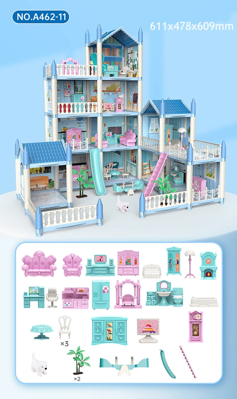 Diy Mini Doll House - 3d Assembling With Kids Walk-through Princess Castle, Led Lights, Birthday Surprise Toys