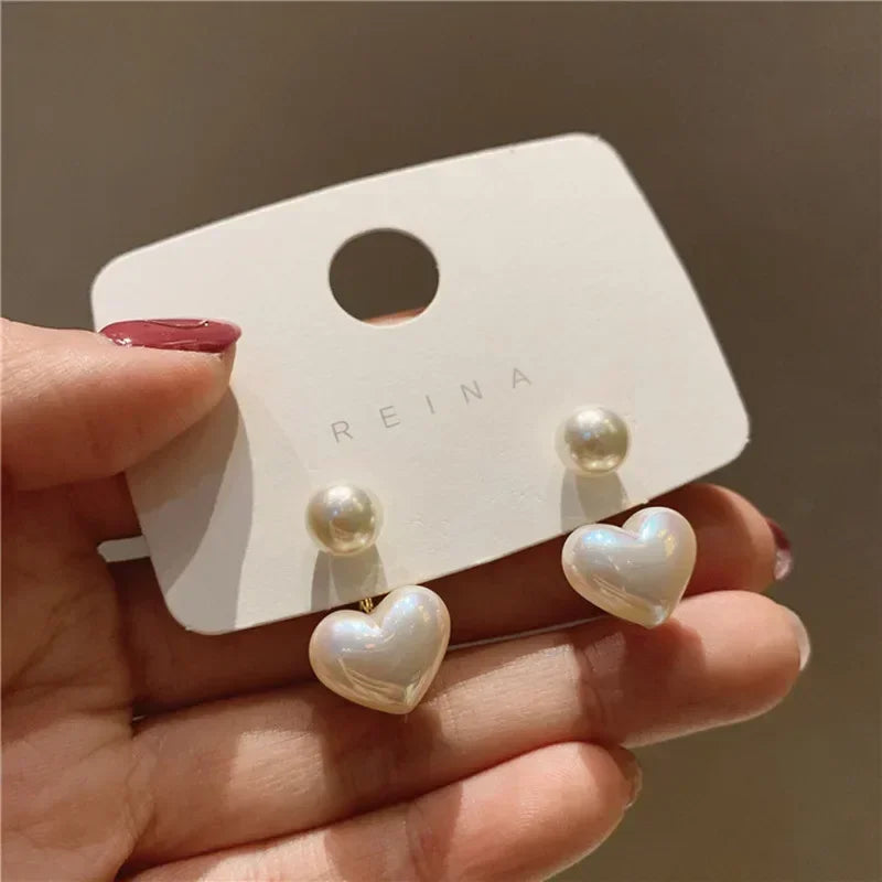 Fashion Imitation Pearl Earrings for Women, Heart Stud Earrings Elegant Love Ear Stud Party Wedding Jewelry Valantine Day Gifts