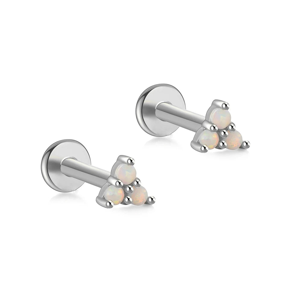 2PCS Stainless Steel Opal Minimal Piercing Earring for Women Exquisite Small Crown Ear Studs Cartilage Earring Body Jewelry Gift