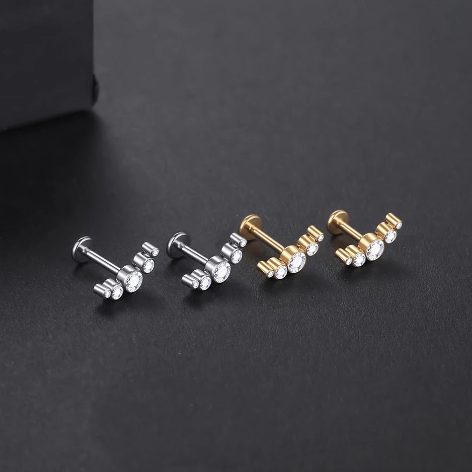 1PC Implant Grade Titanium Labret Piercing Lip Ring Internal Thread Ear Tragus Cartilage Daith Piercing Stud Earrings for Women