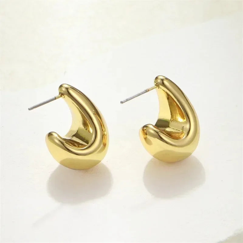 Vintage Chunky Dome Drop Earrings For Women Gold Plated Stainless Steel Thick Teardrop Earring Statement Wedding Jewelry Gifts