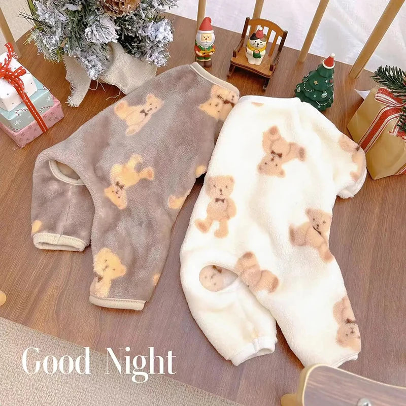 Cute Bear Pet Plush Pajamas Autumn Winter Dog Clothes for Small Medium Dogs Cats Warm Jumpsuit Bulldog Chihuahua Puppy Outfit