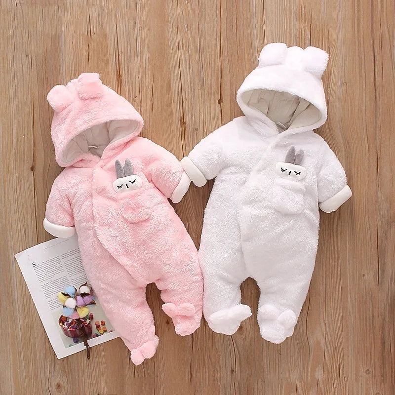 Autumn and Winter New Baby Plush Climbing Clothes Baby Warm and Thick Cartoon Dog Rabbit Cute Cotton Clothes for 0-2 Years