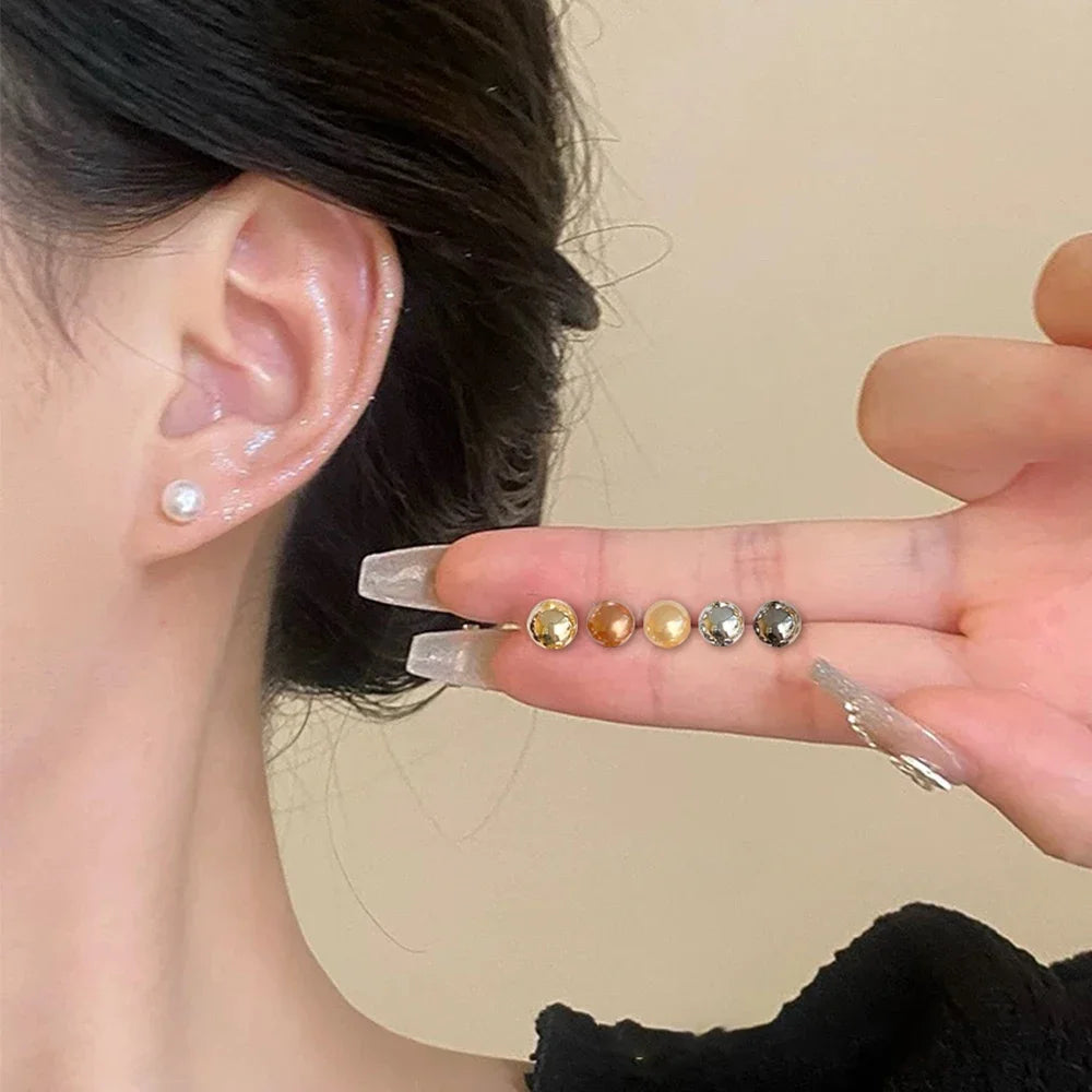 Korean Small Pearl Earrings Set Luxury Ear Studs Simply Fashion Wedding Jewelry Sweet Girls Ear Accessory Women Daily Earrings