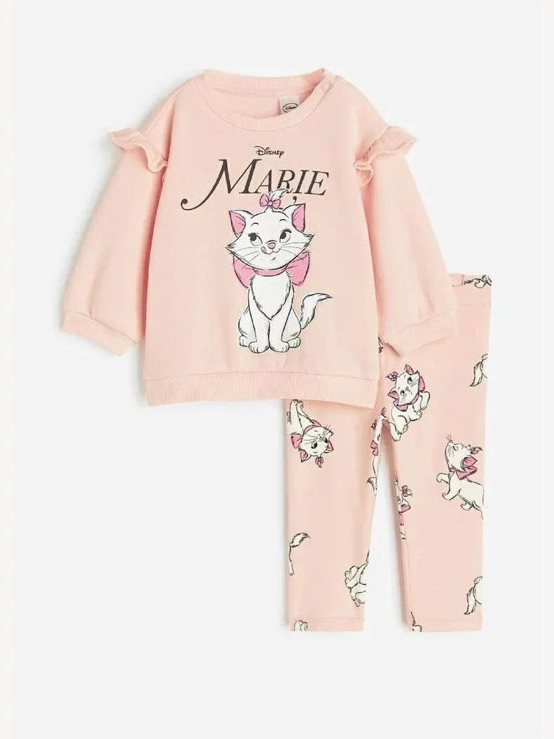 Pink Sweatshirt +Trousers 1-6Age Girls Fashion Casual Loose Outfits Kids New Cartoon Cute Hoodies+Pants Long Sleeve 2 Piece/Set