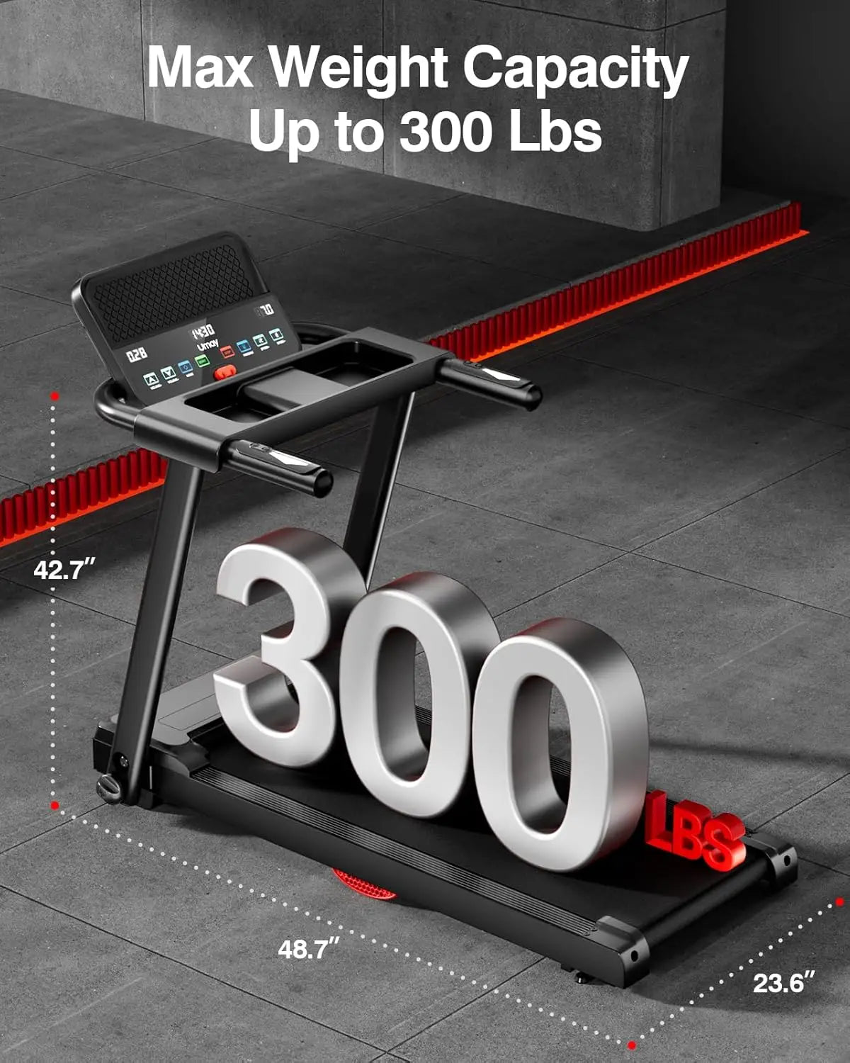 3.0HP Quiet Brushless Folding Treadmill with Heart Rate Sensor, Dual Cushion System, 300lbs Weight Capacity