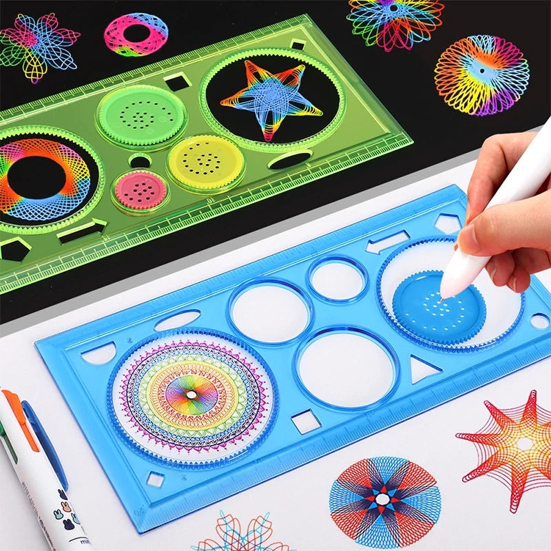 Geometry Spirograph Drawing Stencils Set Painting Template Art Crafts Creative Kids Educational Toy Variety of Flowers Ruler