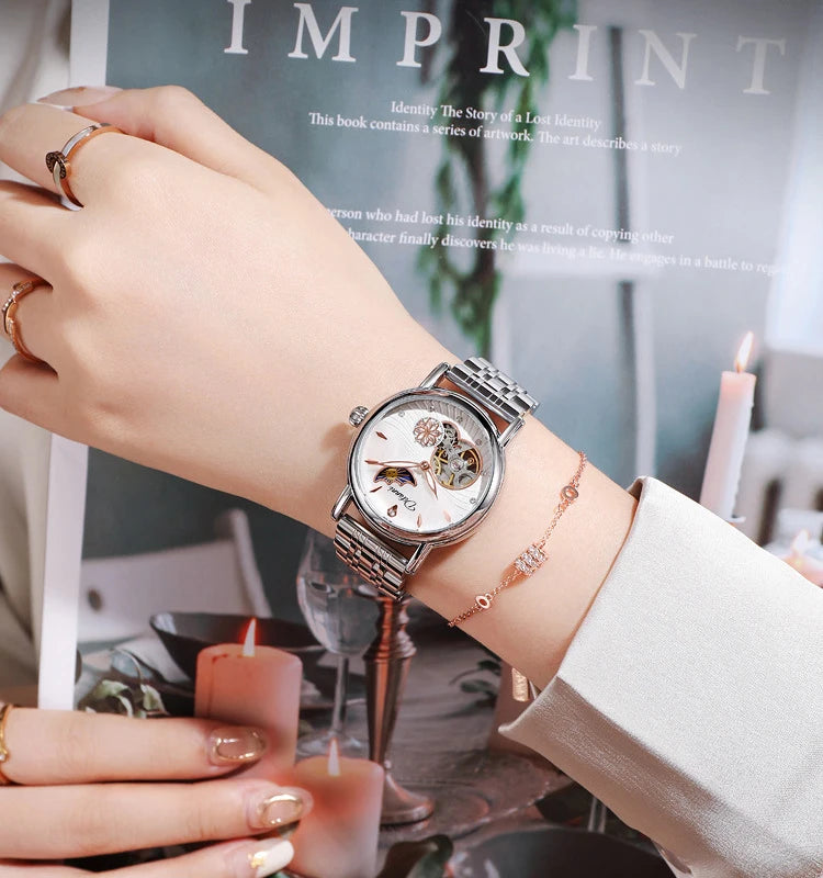 Rotatable Flowers Female Watch Women Top Brand Luxury Fashion Moon Phase Waterproof Lady Automatic Mechanical Watches Reloj