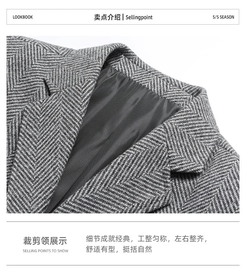 Spring and Autumn New Herringbone Wool Long-sleeved Suit Four Colors Exploded Three-grain Single-breasted Suit Men