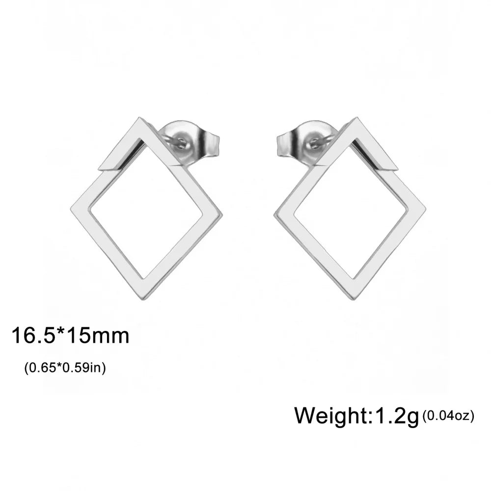 Geometric Square Stud Earrings for Women Girls Gold Color Dainty Ear Jacket Triangle Earring Modern Stainless Steel Jewelry Gift