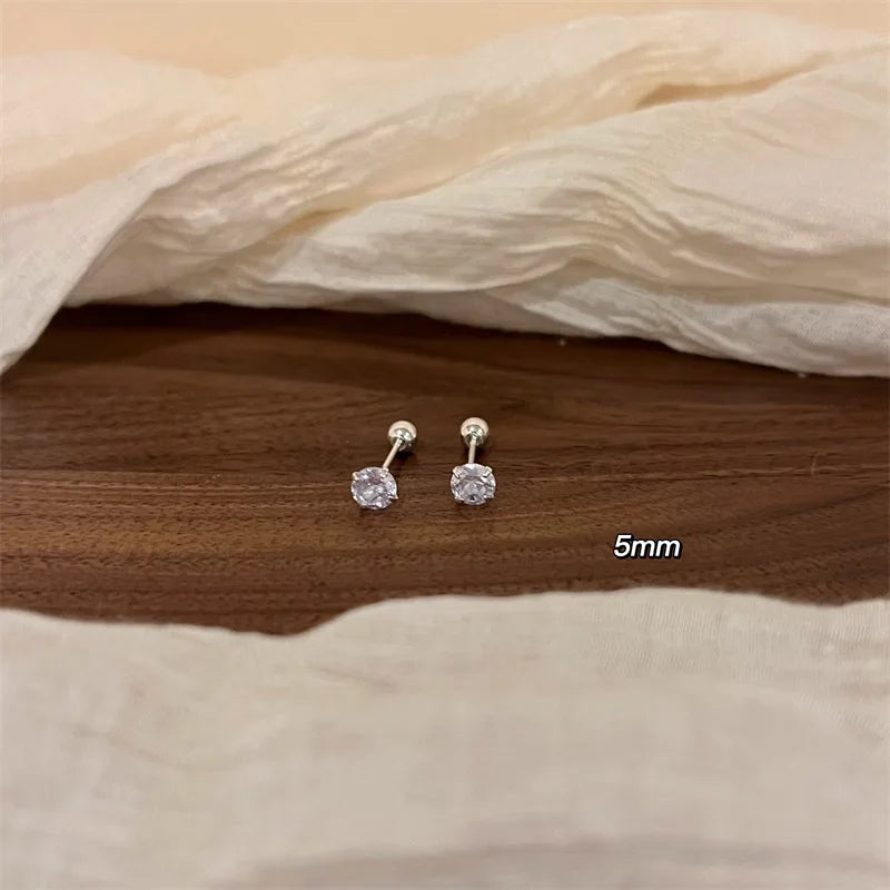 S925 Silver Needle Shining Zircon Ear Bone Earrings for Women Girls Geometric Cartilage Helix Piercing Stud Earring Jewelry Gift