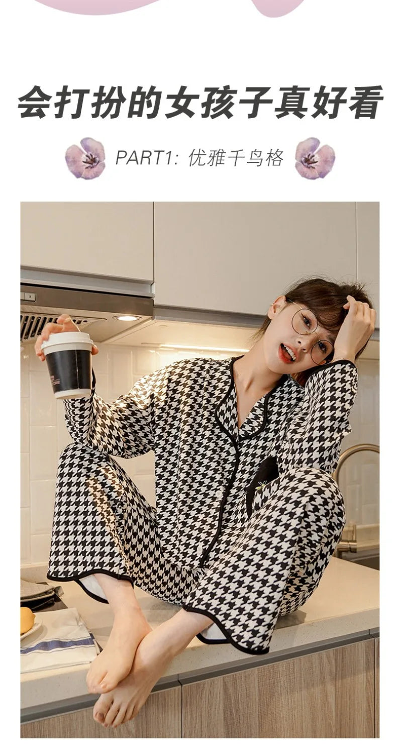 Women's Sweet Ruffle Pajamas Set Long Sleeve Top And Long Pants Sleepwear 2 Piece Set For Women Korean Casual Home Loose Pajamas