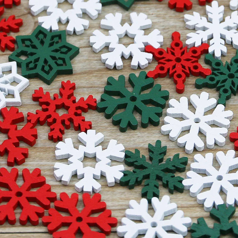 (50 Pieces/pack) 23mm Christmas Snowflake Wood Chips Colorful Diverse New Year's Holiday Party Window Decoration Props Toys DIY