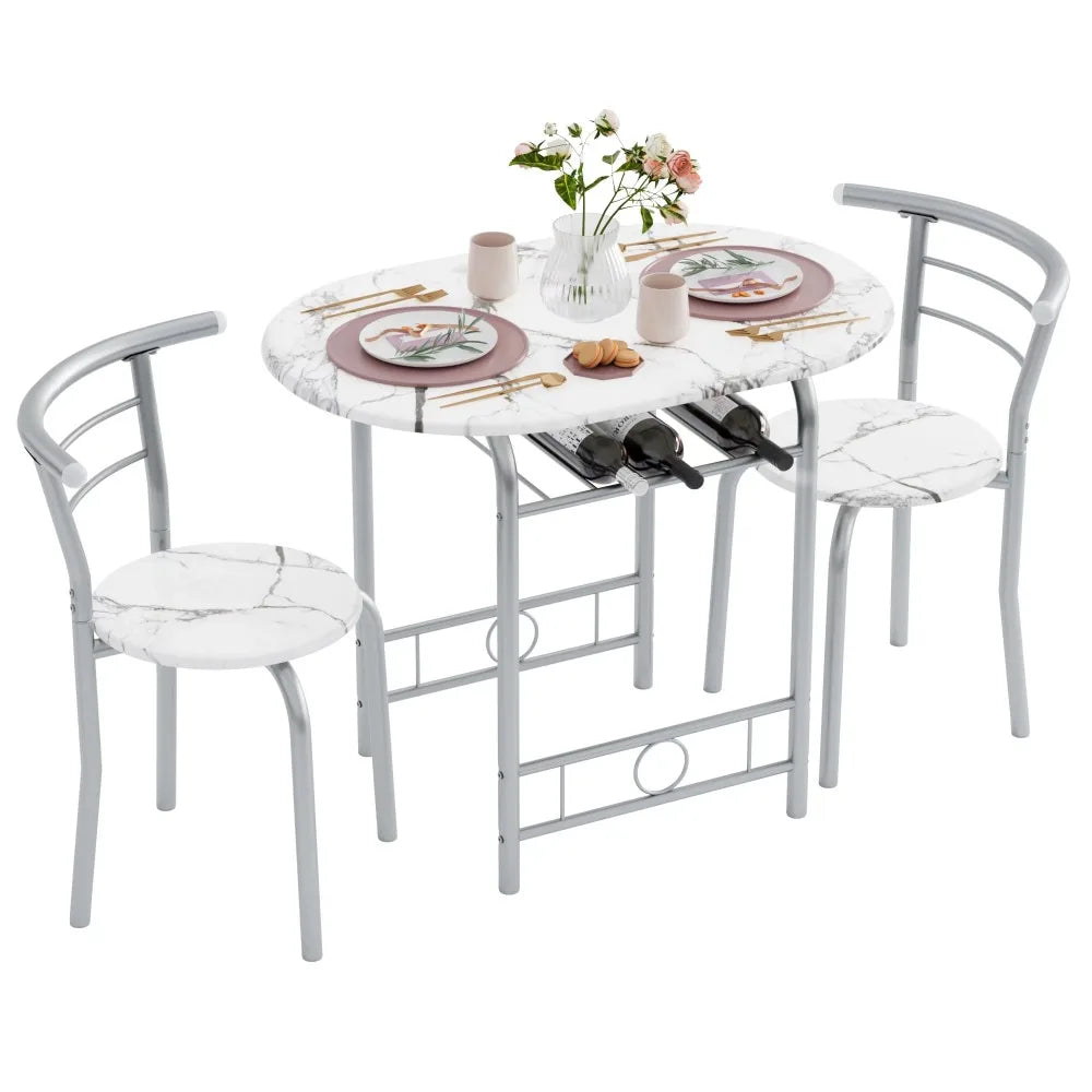 3 Pieces Dining Set Breakfast Table Set Space Saving Wooden Chairs and Table Set, for Dining, Office and Living Spaces of Home