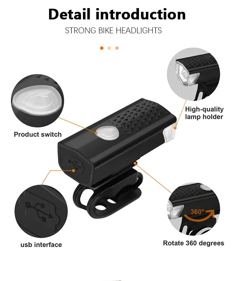 2218 Bike Light Set USB Rechargeable Front Light with Taillight Easy to Install 3 Modes Bicycle Accessories for the Bicycle