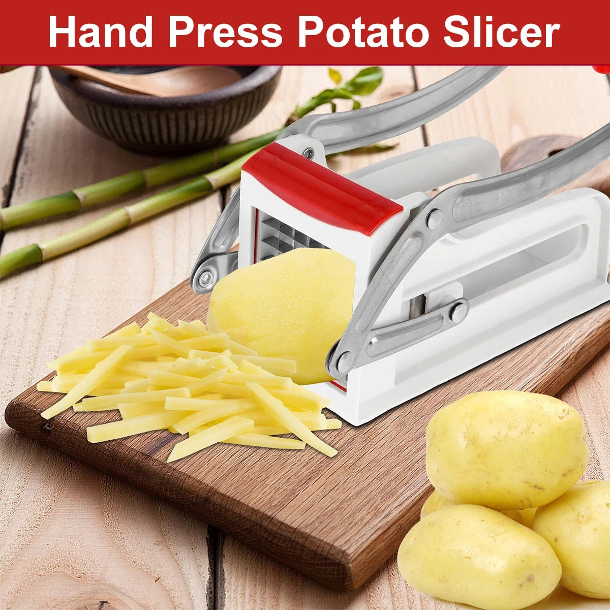 French Fry Cutter Stainless Steel Potato Chipper with 25/49Holes Blades Fast Cutting Manual Food Slicer Kitchen Vegetable Cutter