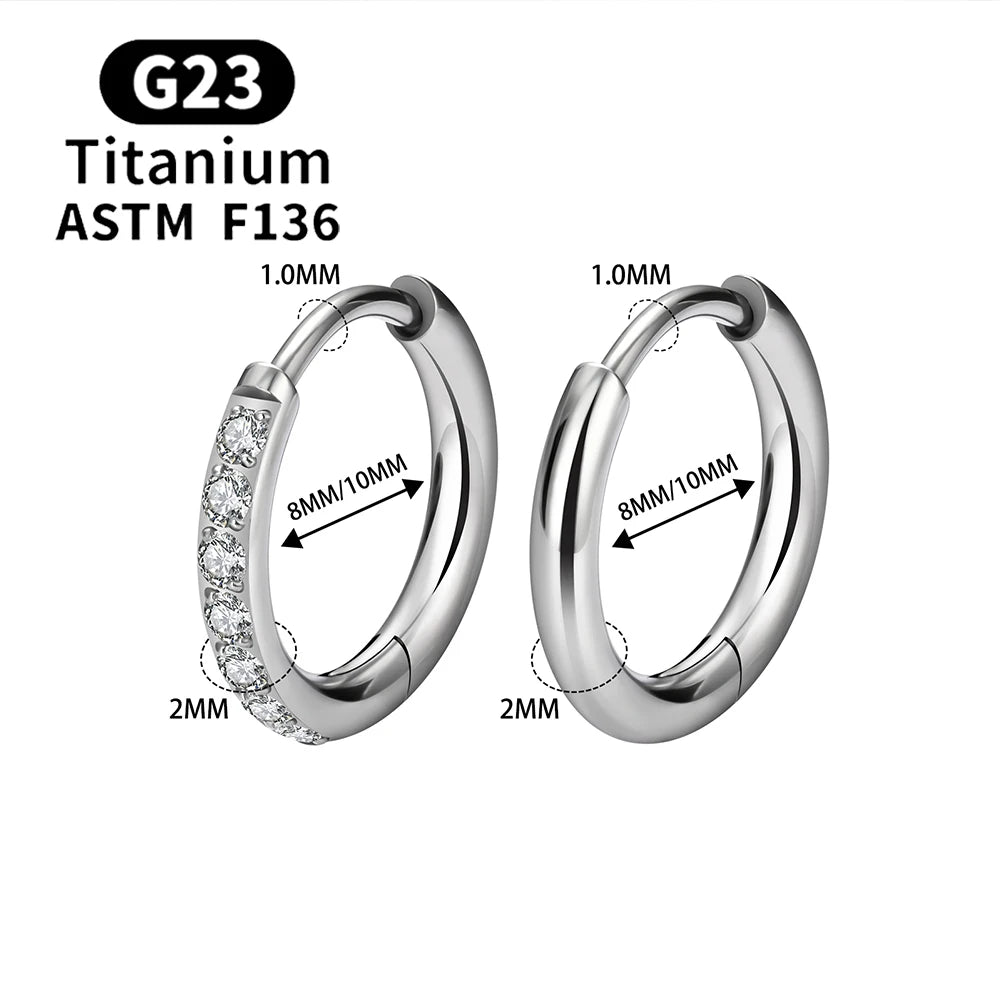 2/20PCS G23 Titanium Earring Hoop CZ Hinged Segment Round Nose Ring for Women Ear Tragus Cartilage Helix Daith Piercing Jewelry