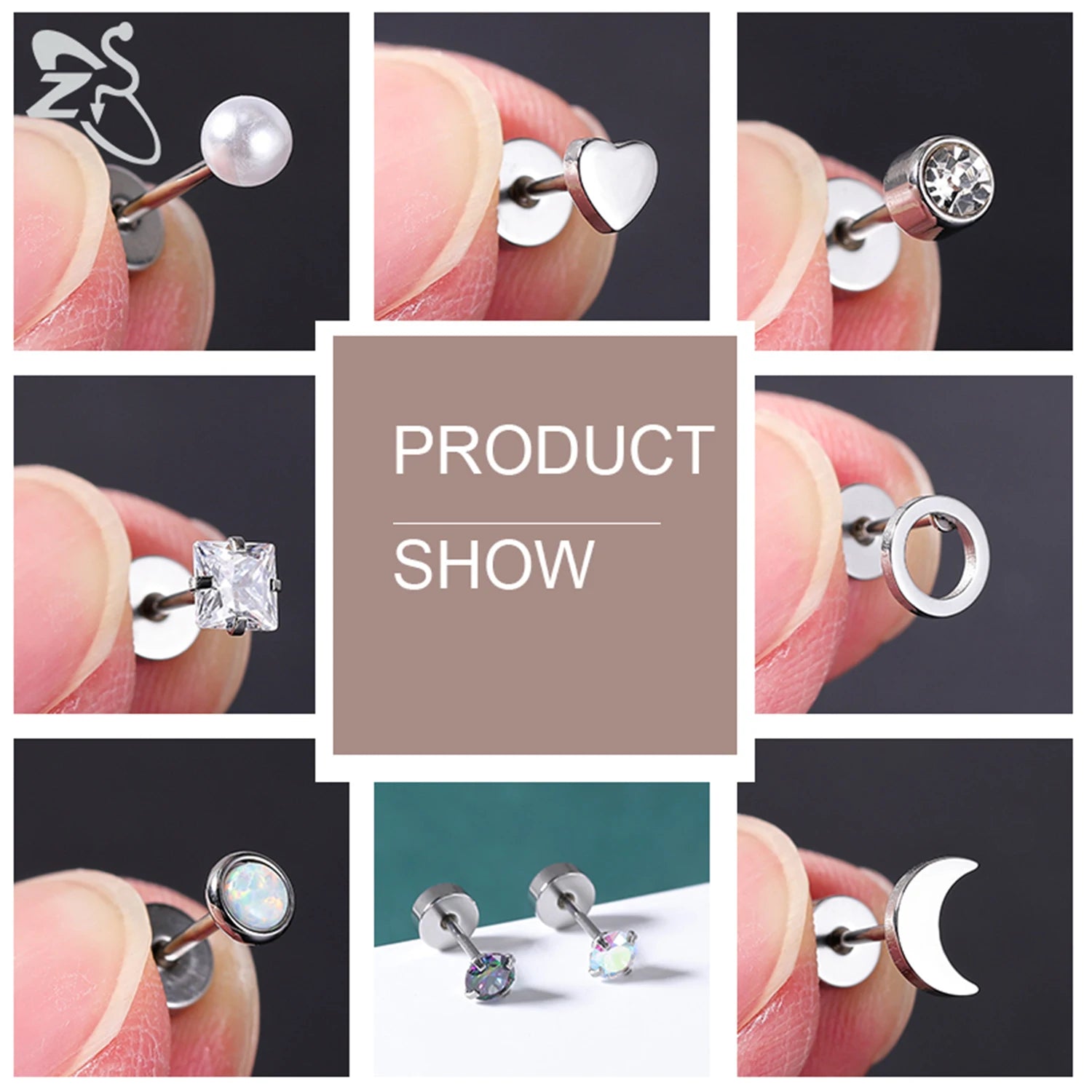 ZS 2pcs/lot 20G Star Heart Butterfly Stud Earring for Women Stainless Steel Crystal Earring Ear Cartilage Helix Tragus Piercing