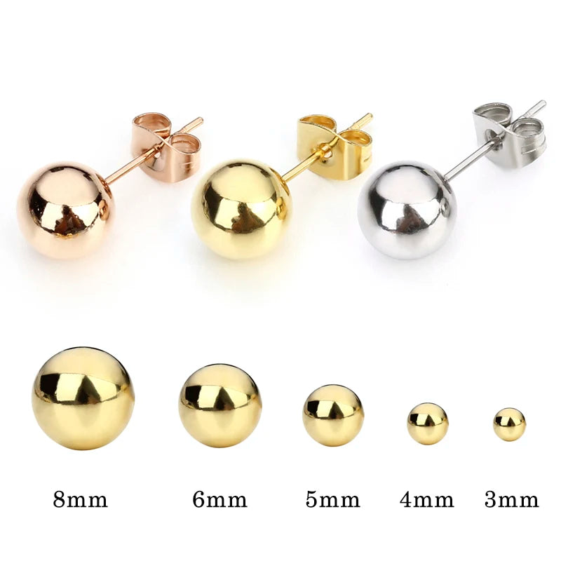 5pair/lot Stainless Steel Ball Studs Earrings Fastnes Ear Post For Women Men 3-8mm Ball Dia Earring Pin Jewelry Wholesale