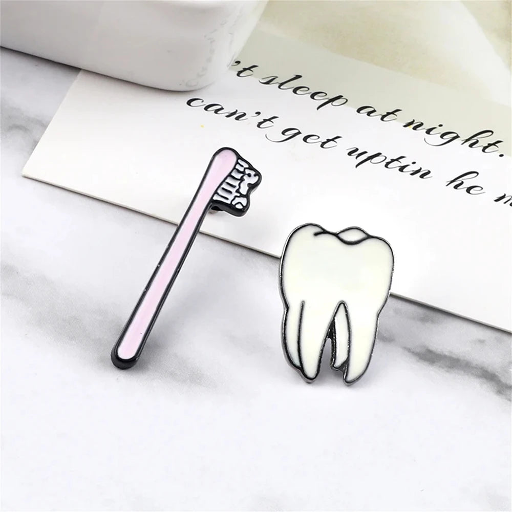 Cartoon Teeth Collection Brooch Protect Tooth Enamel Pins Cute Smile Dentist Badge Jewelry Bag Lapel Metal Pin Jewelry Kids Gift