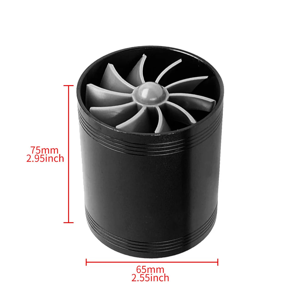 Car Air Intake Turbine Refit Turbo Gas Fuel Oil Saver Dual Fan Turbo Supercharger Turbine Fit for Air Intake Hose Dia 65-74mm