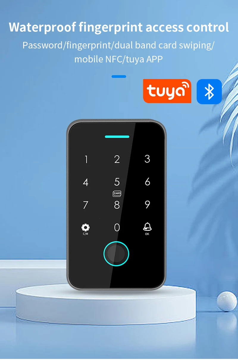 Dual RFID 125Khz+13.56MHz NFC Tuya Outdoor Fingerprint Access Control Keypad IP67 Waterproof Biometrics Door Opener with Gateway