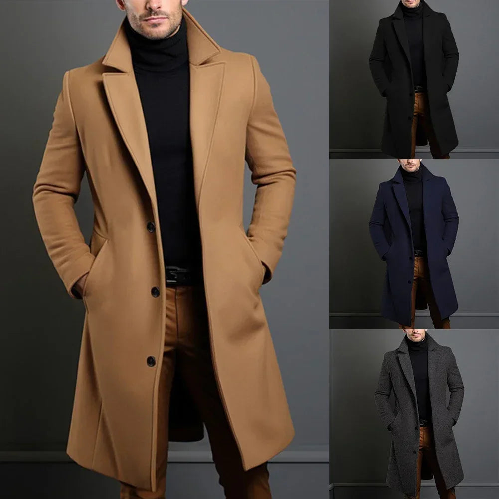 Warm And Comfortable Black Trench Coat For Mens Long Sleeve Single Breasted Overcoat Perfect For Fall And Winter