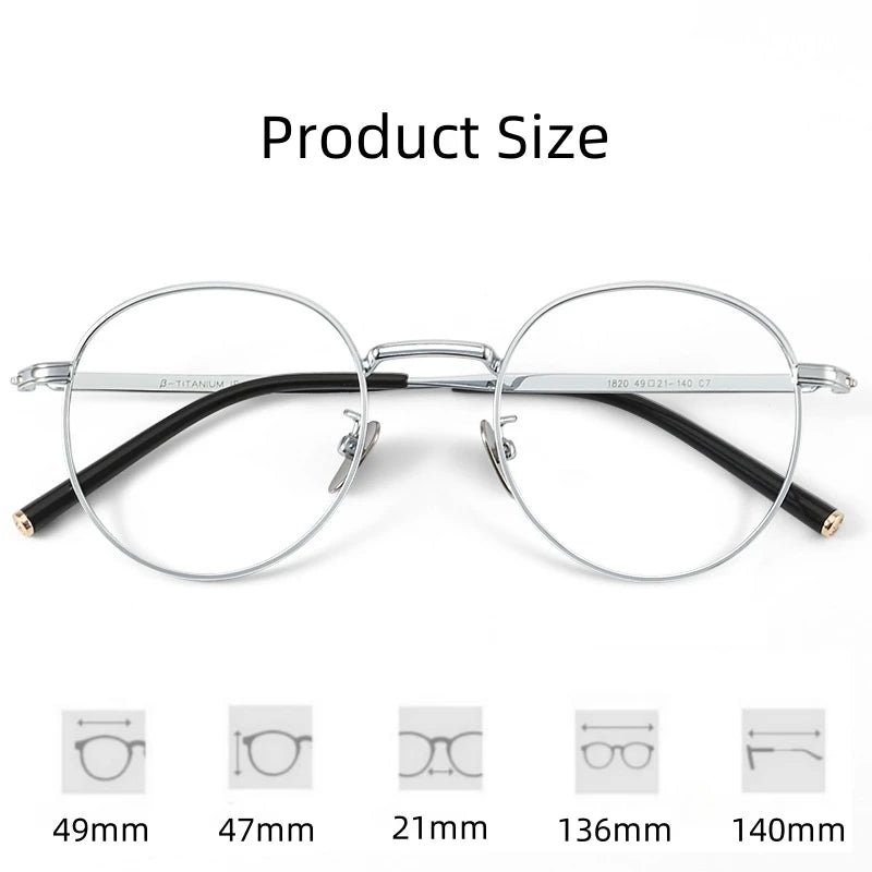 FIRADA Fashion Eyewear Retro Pure Titanium Round Glasses Comfortable Optical Prescription Eyeglasses Frame For Men Women 1820-C