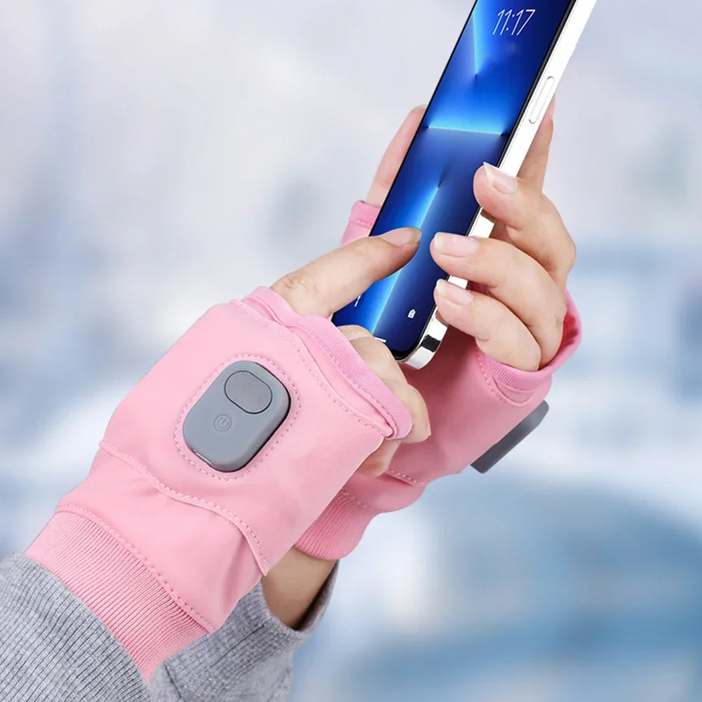 Rechargeable Heated Gloves 360 Degree Thermal Heated Gloves Winter Windproof Warm Fingerless Gloves for Outdoor Hiking Cycling