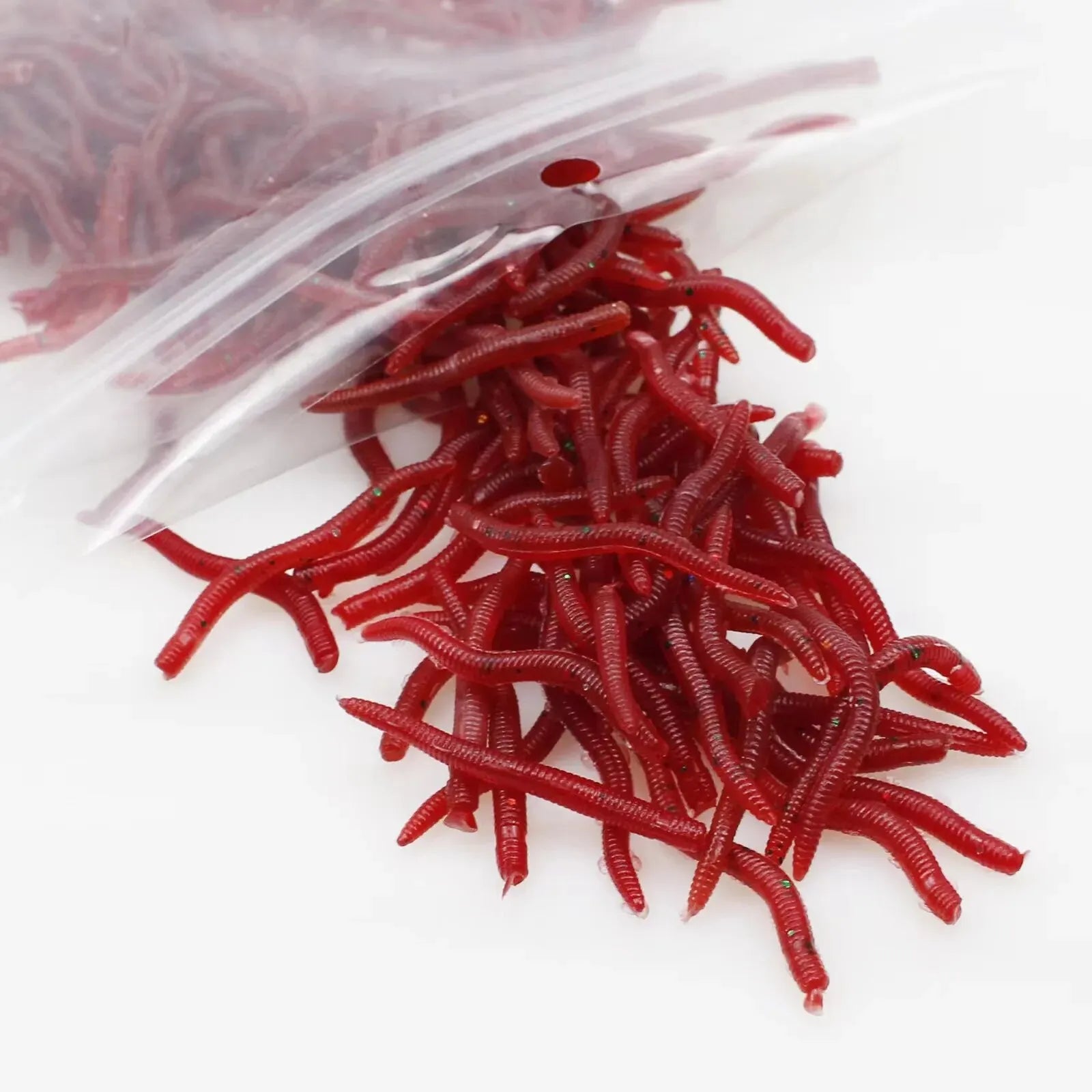 50/100PCS Soft Lure Bass Bream Bloodworm Fishing Earthworm Worm Rubber Red Worms Baits Fishy Smell Realistic Tackle